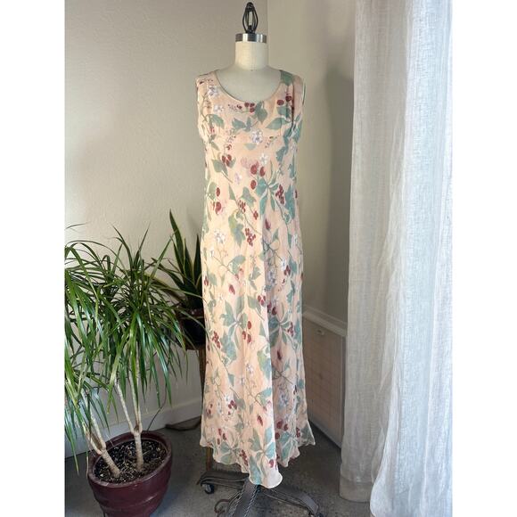Dorothy Platinum Women's Medium Pink Cherry Floral 90s Empire Waist - Picture 1 of 6